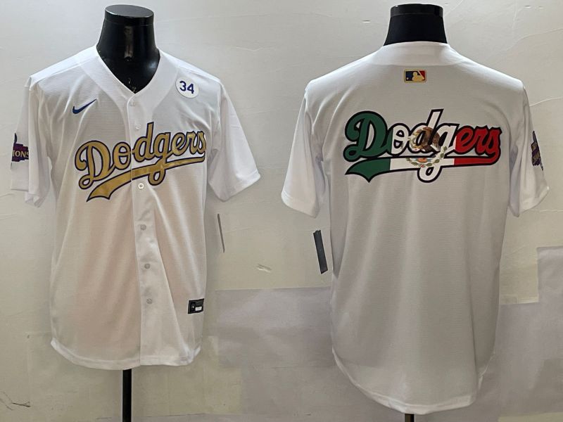 Men Los Angeles Dodgers Blank White Champion gold character 2025 Nike MLB Jersey style 10